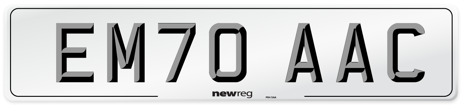 EM70 AAC Number Plate from New Reg